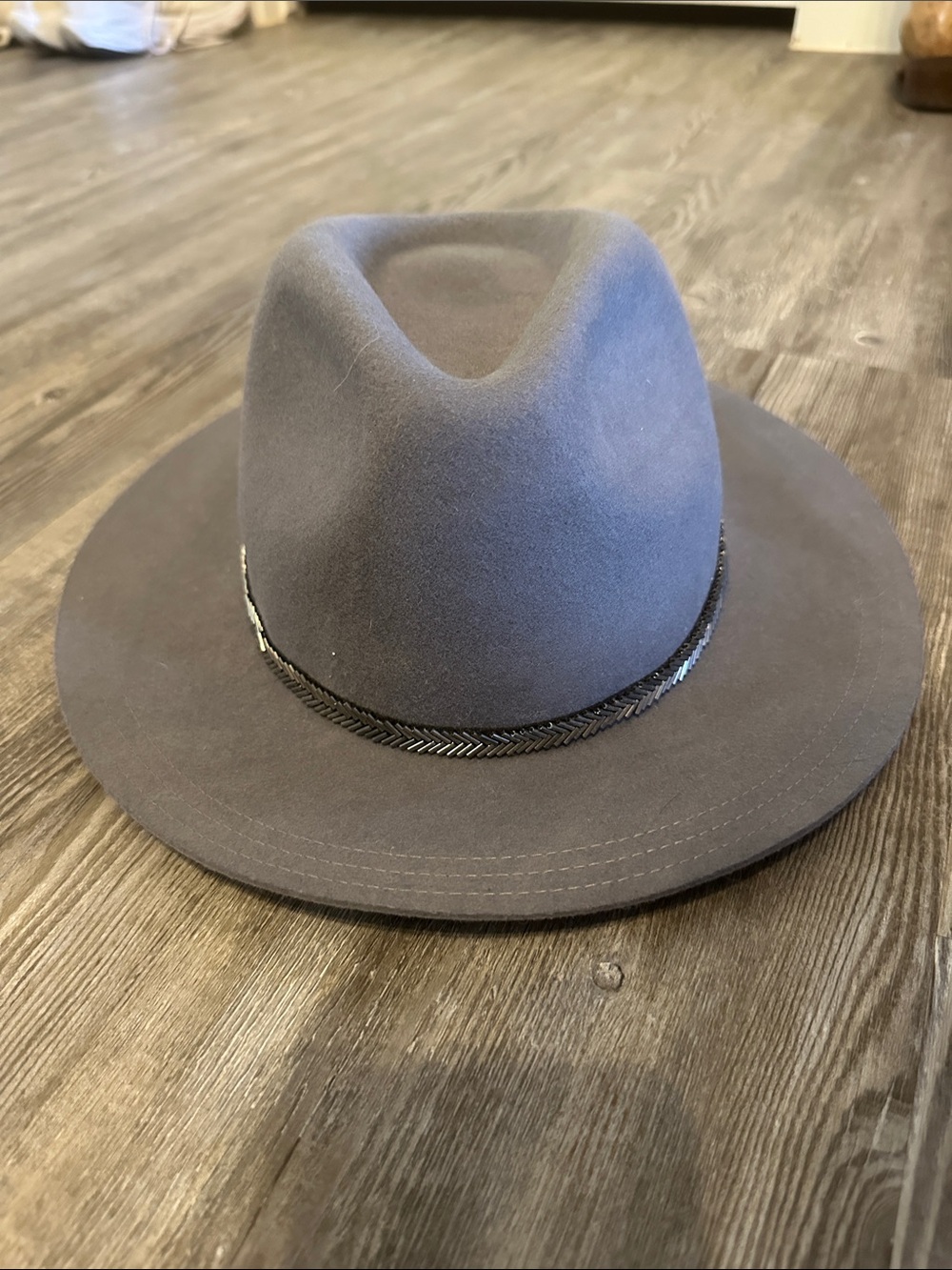 Women's Gray Wool Hat with Braided Trim